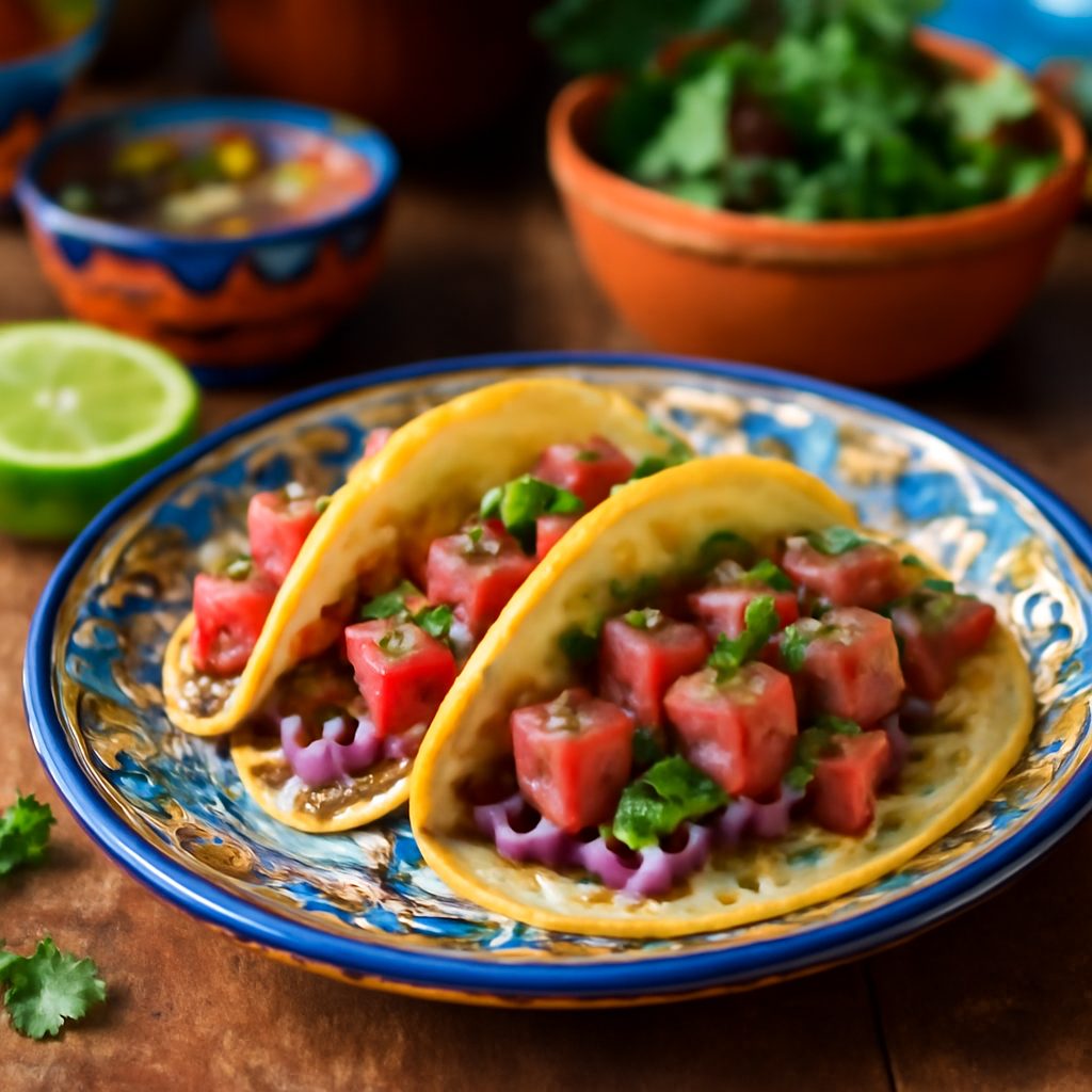 Ahi Tuna Tacos con Salsa di Ananas