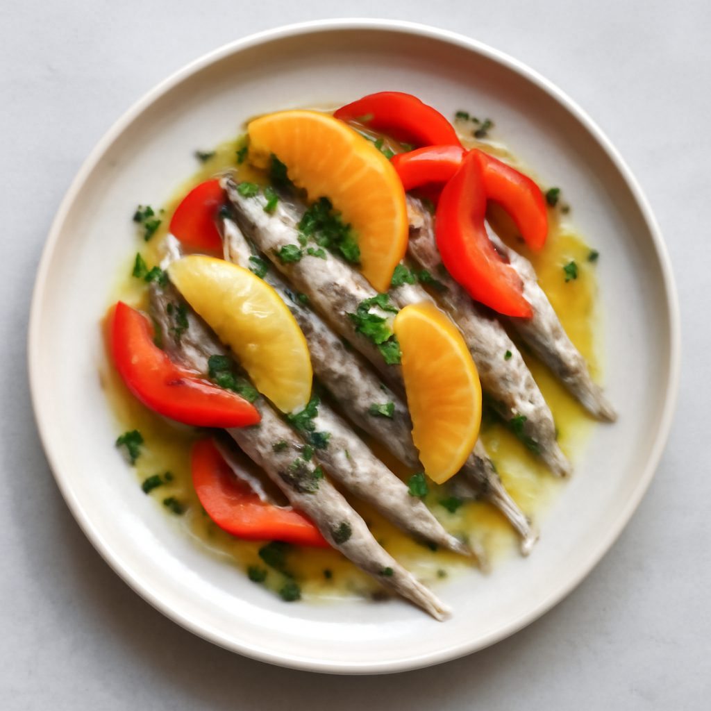 Alici marinate all'arancia e limone con peperoni - Versione Protein