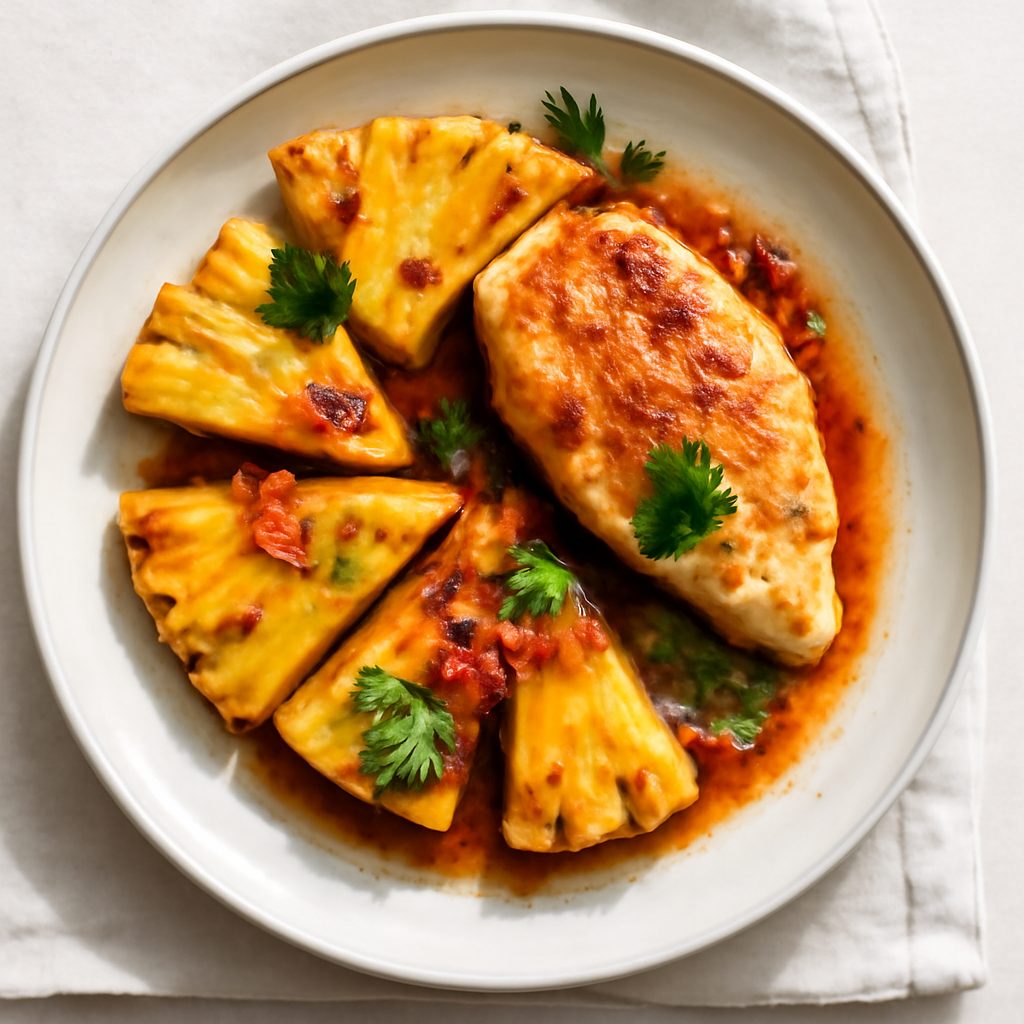 Ananas in salsa piccante con cocco tostato