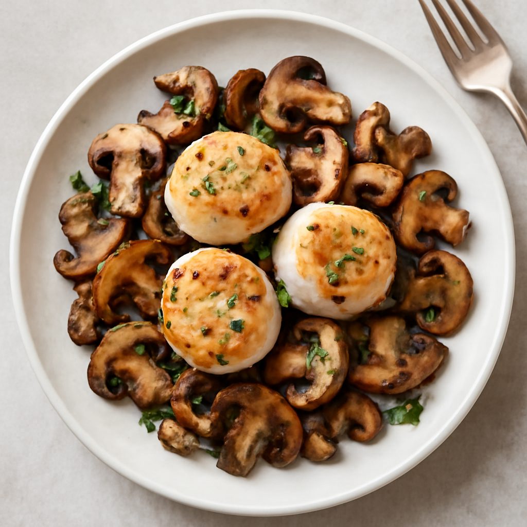 Antipasto di funghi e capesante proteico low-carb