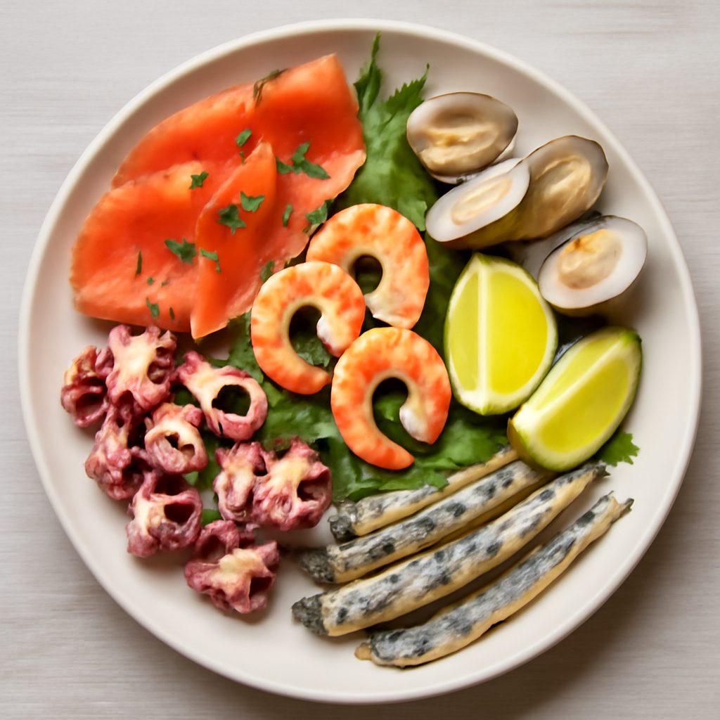 Antipasto misto di mare con crostini di mandorle Protein