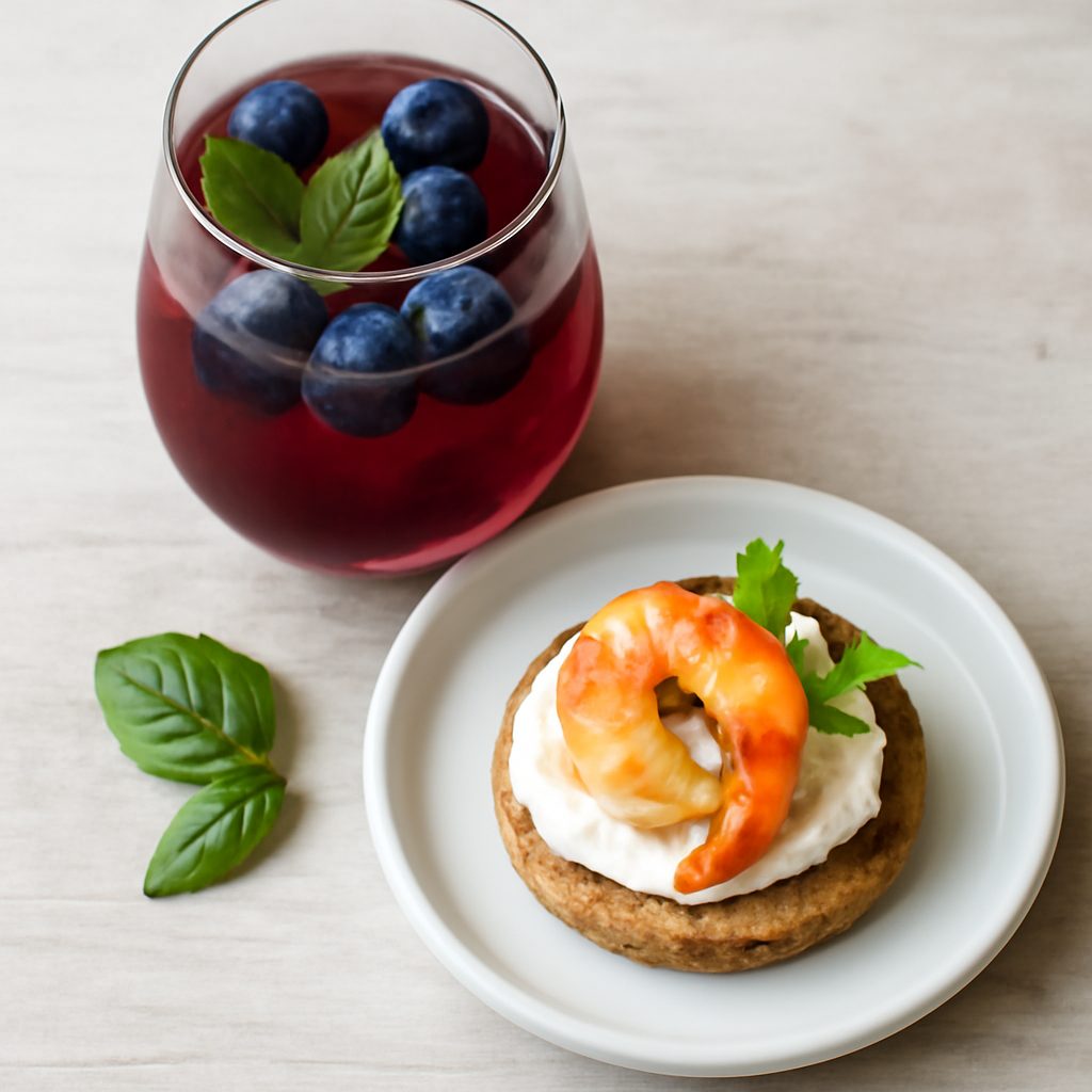 Aperitivo al mirtillo e canapè di gamberi proteico low-carb