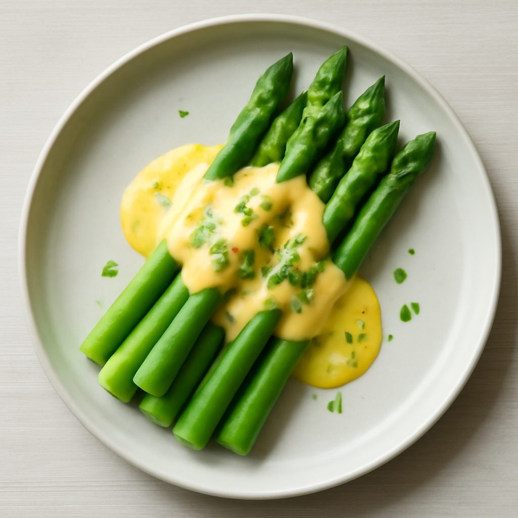 Asparagi al vapore in salsa olandese proteica low-carb con pancetta