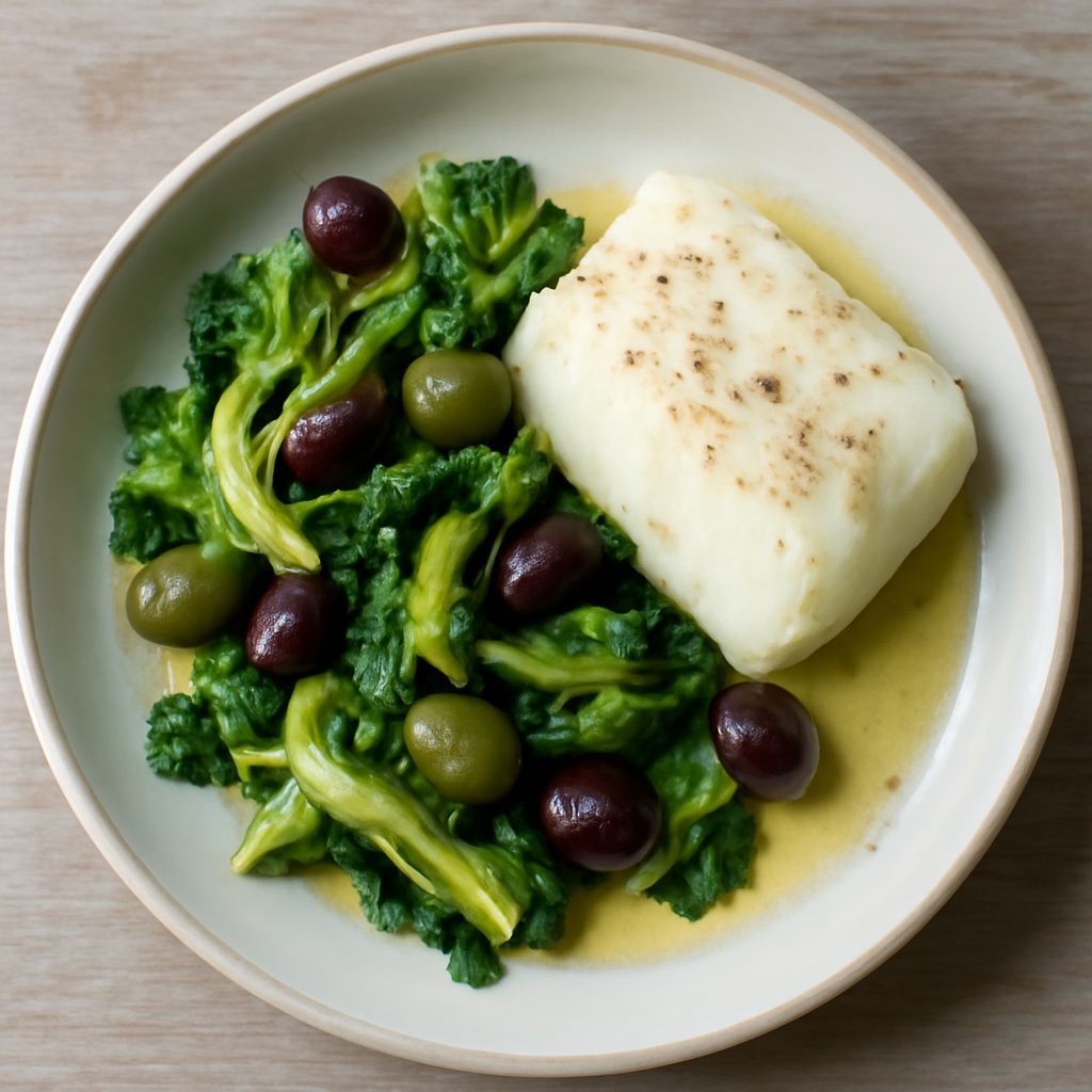 Baccalà all'olio con scarola e olive - Versione