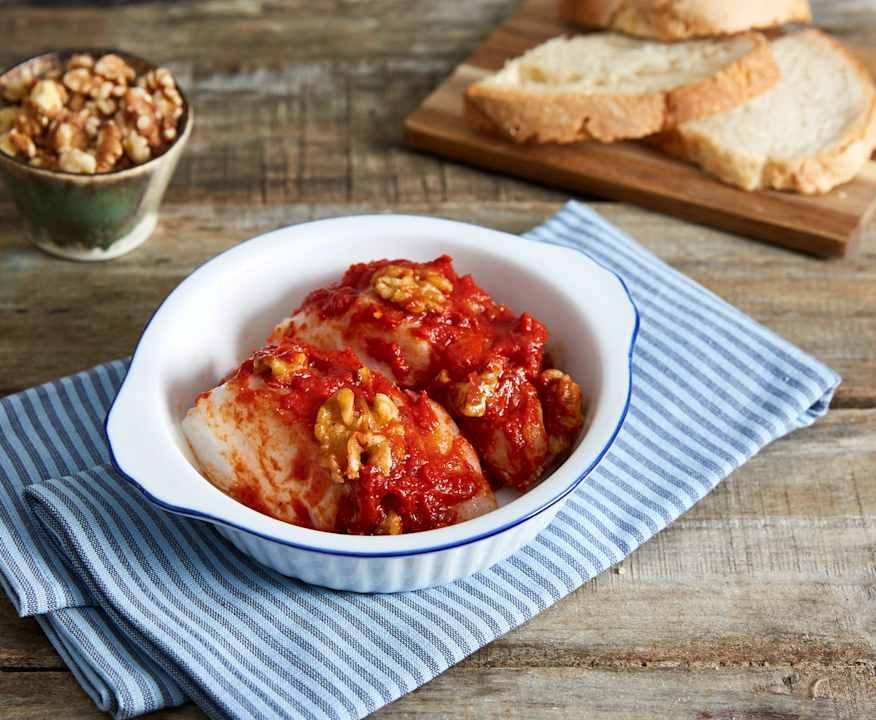 Baccalà sottovuoto con noci alla sarda