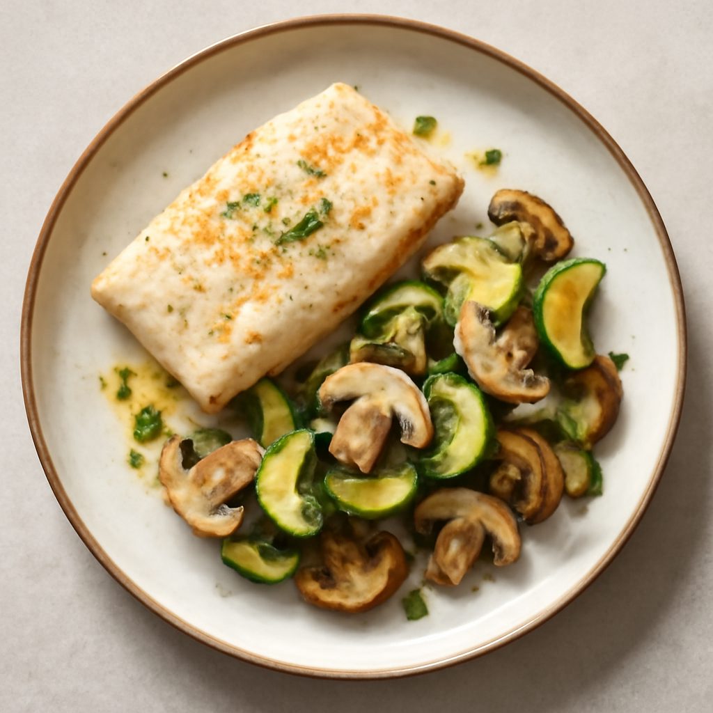 Baccalà, zucchine e funghi