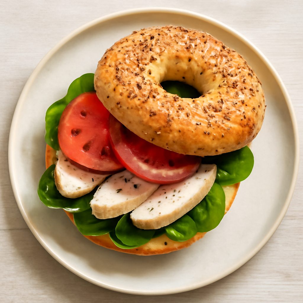 Bagel con crema di uova, bacon e avocado