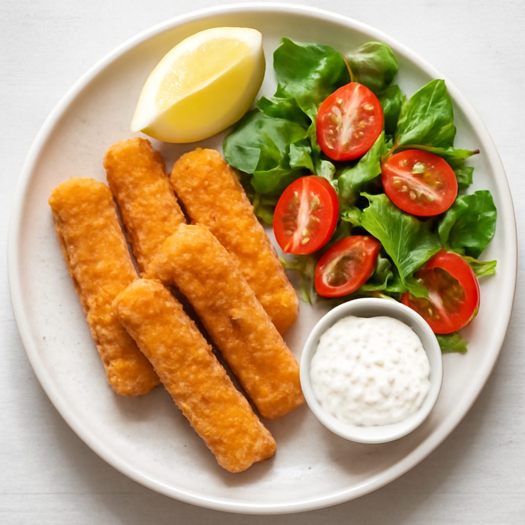 Bastoncini di merluzzo proteici low-carb con salsa di pomodoro