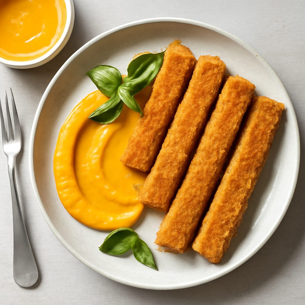 Bastoncini di pesce proteici con salsa alla zucca low-carb