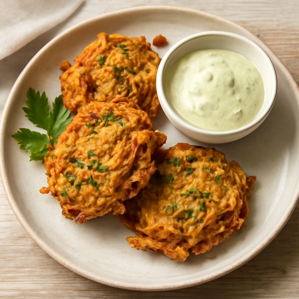 Bhajis di cipolla con salsa allo yogurt greco e coriandolo Low Fat