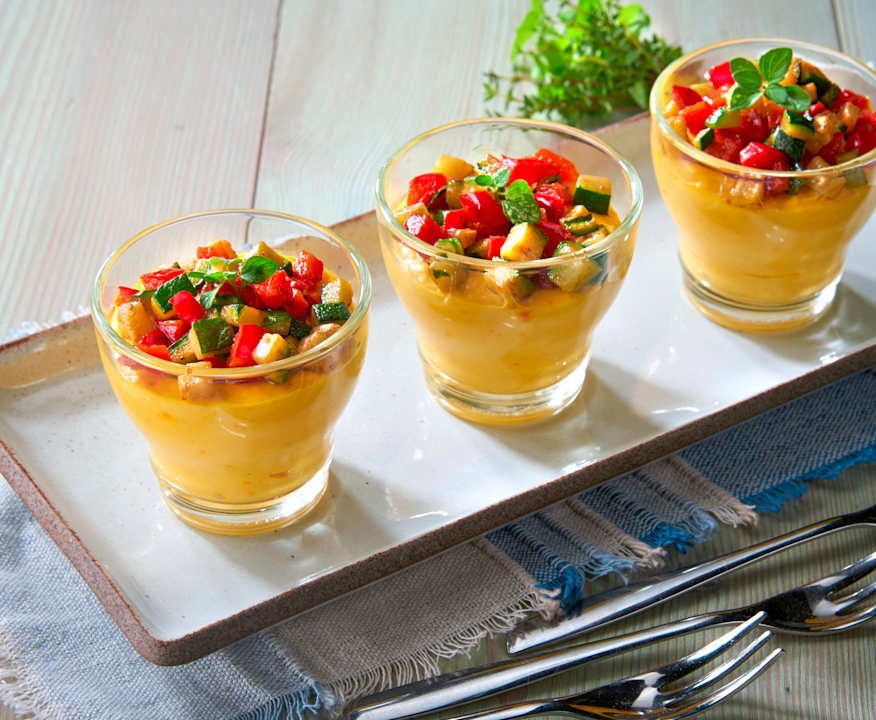 Bicchierini di Taleggio allo zafferano e verdure Protein