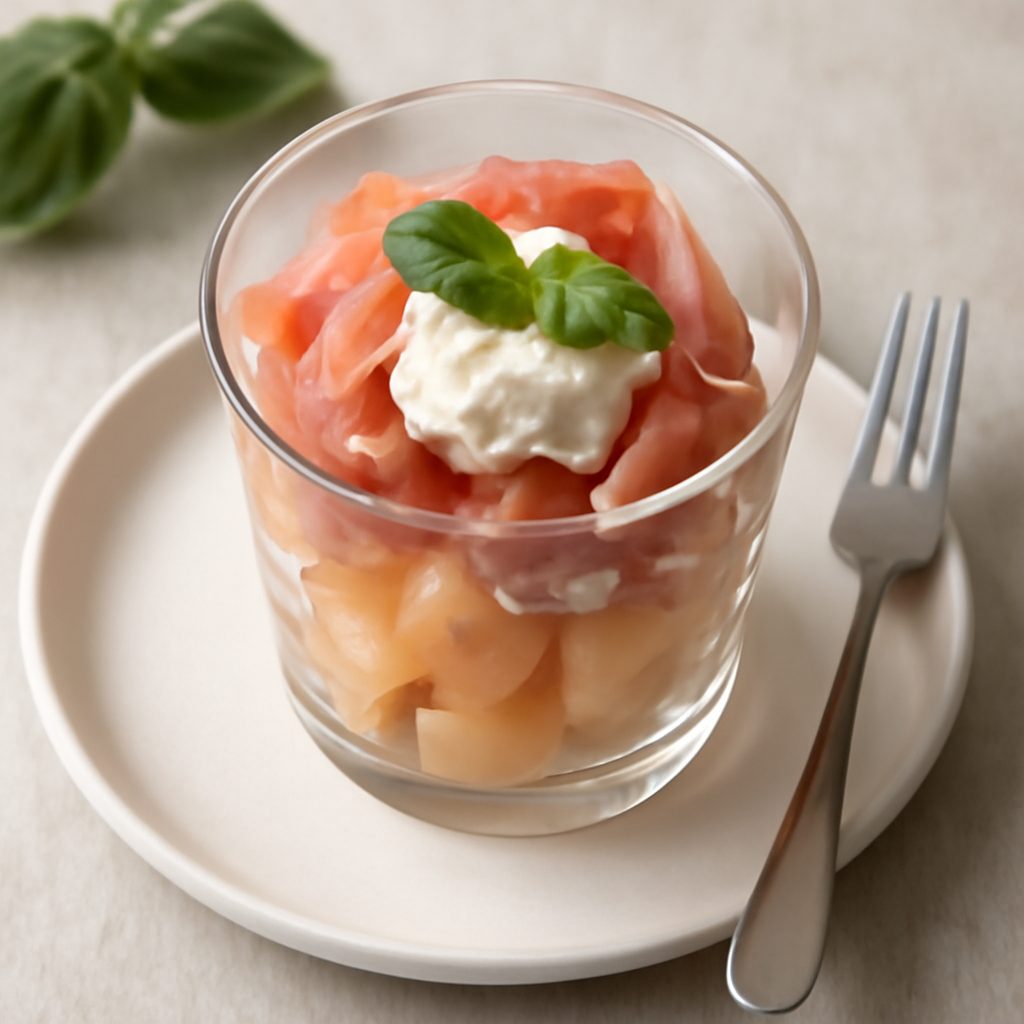 Bicchierini prosciutto e melone proteici low-carb