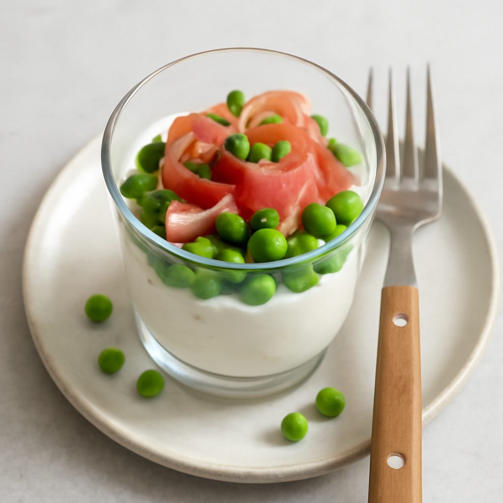 Bicchierini proteici prosciutto e piselli low-carb