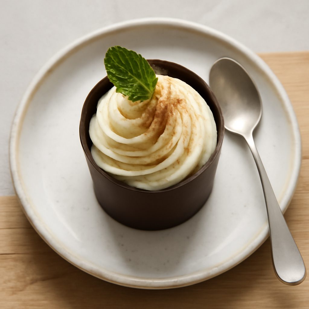 Bicchierino di cioccolato ripieni di mousse al whisky proteica low-carb
