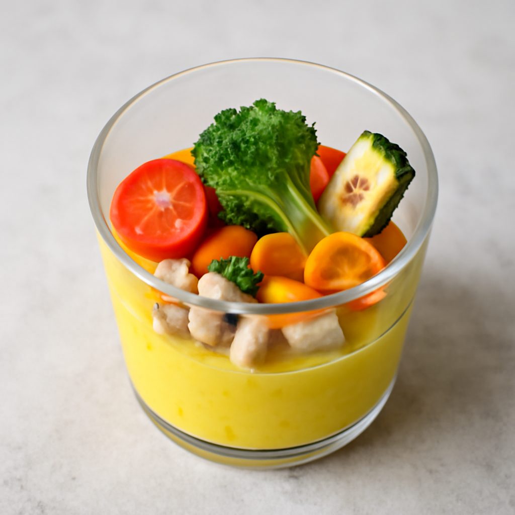 Bicchierino di Taleggio allo zafferano e verdure - Versione Protein