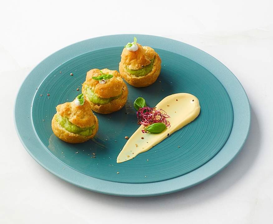 Bignè con crema di verdure e coulis di peperoni Low Fat