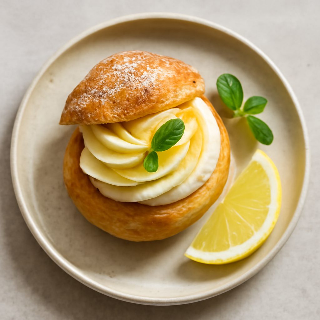 Bignè al limone con crema al cocco e pinoli tostati Low Carb