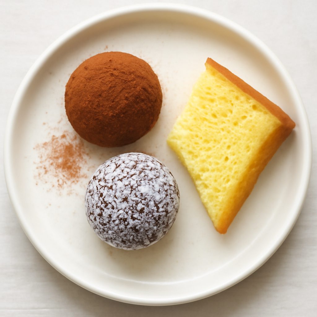 Bis di tartufini : pandoro e pistacchio; cioccolato e amaretti