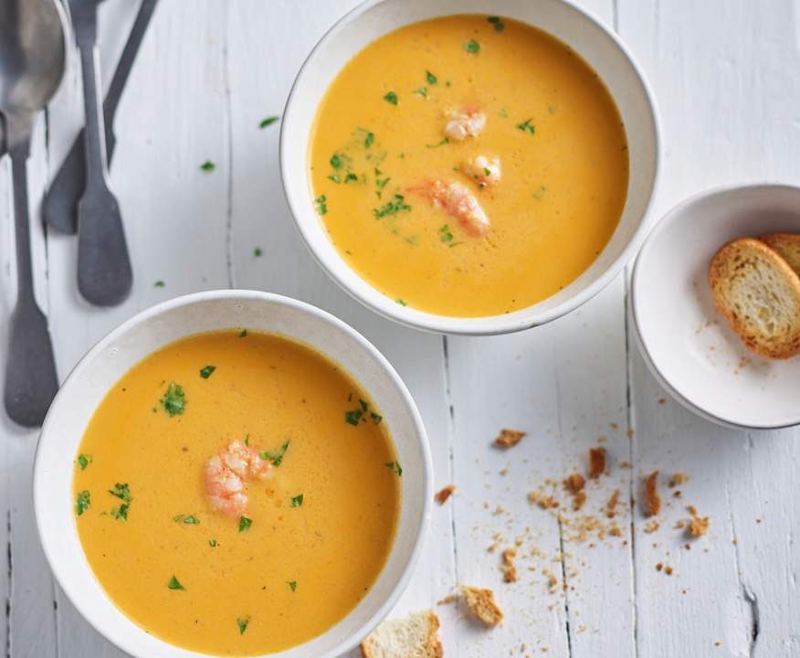 Bisque di gamberetti con crostini Protein