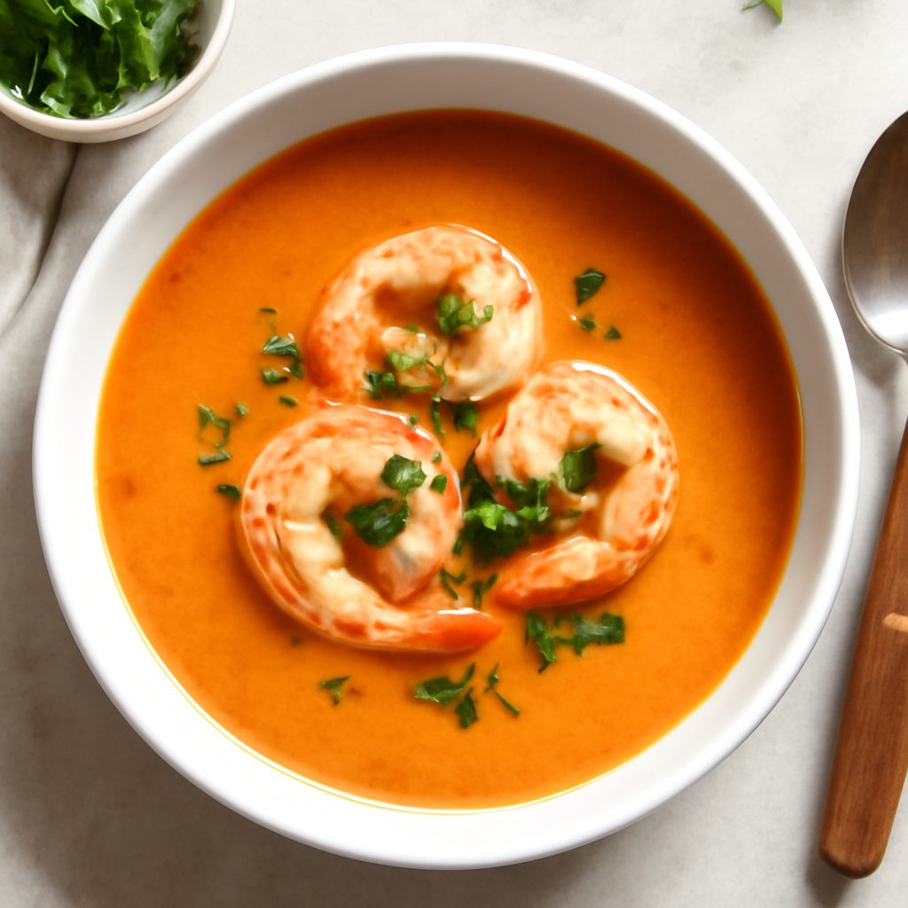 Bisque di gamberetti con crostini di mandorle