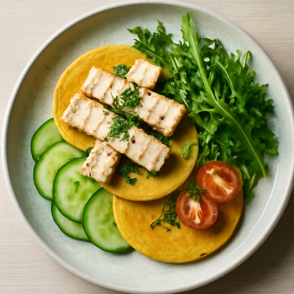 Blinis alla curcuma con pesce spada proteico low-carb