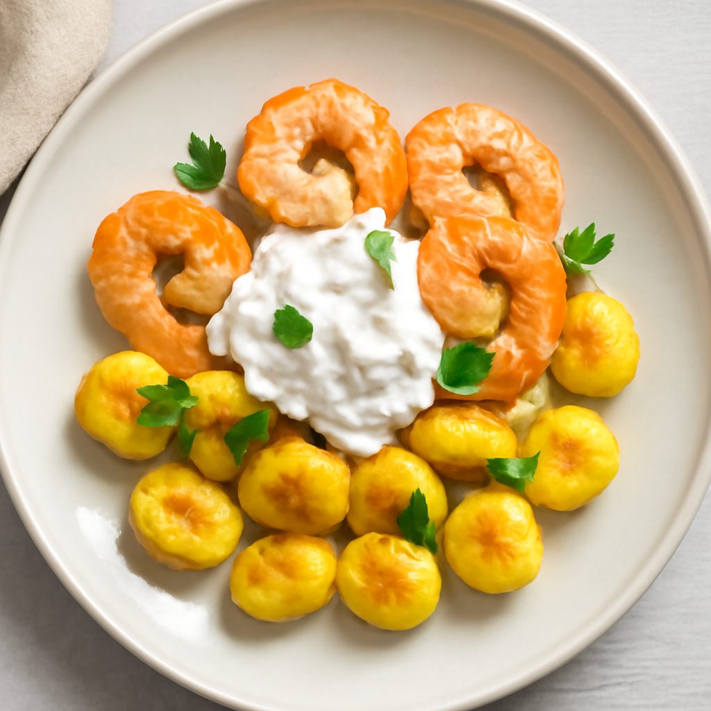 Bocconcini alla curcuma con gamberi e stracciatella proteici low-carb