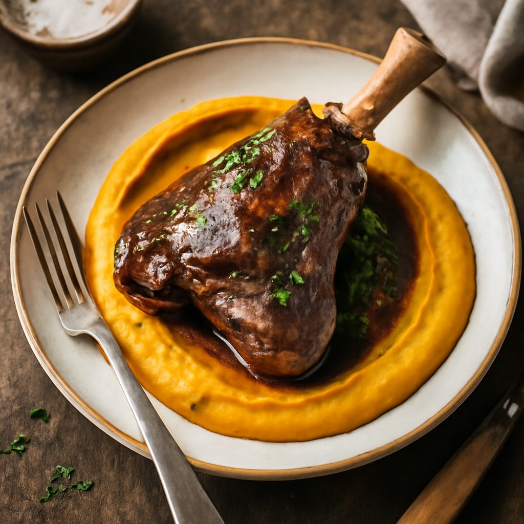 Stinchi di Agnello Brasati con Purè di Zucca Butternut
