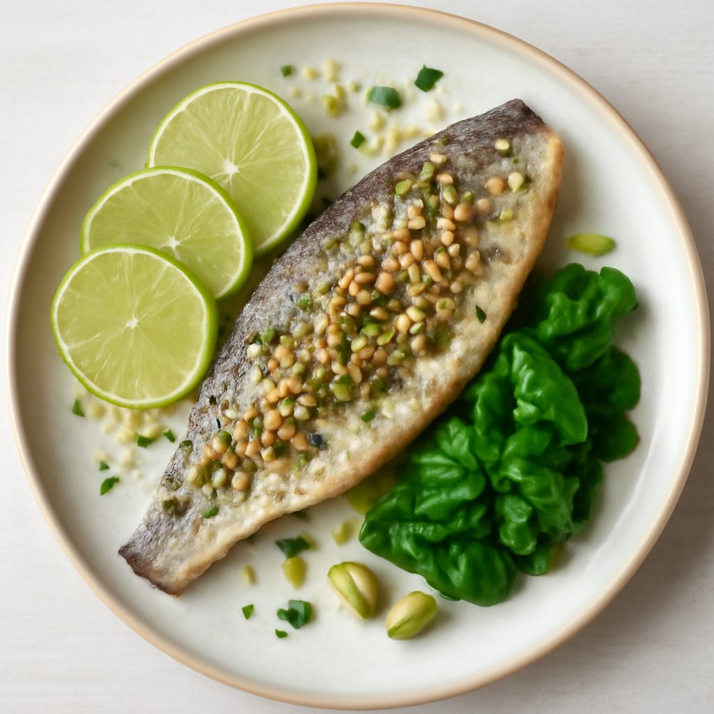 Branzino al lime e pistacchi fit - Proteico low-carb