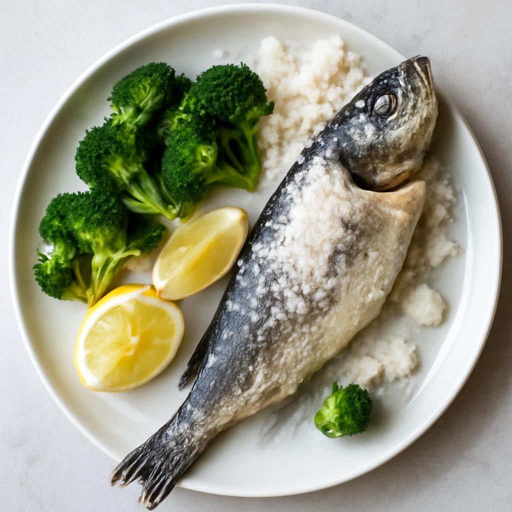 Branzino al sale con verdure e dressing all'arancia Low Carb