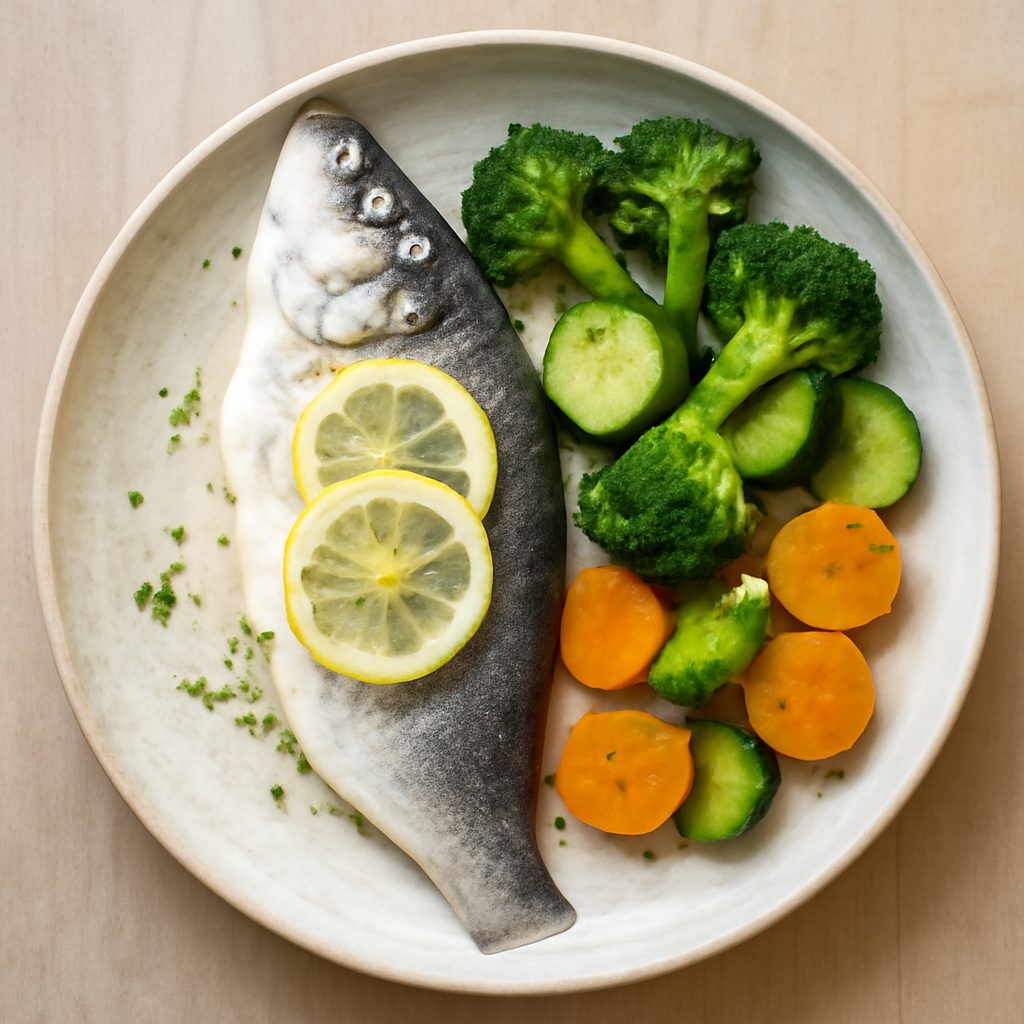 Branzino al vapore proteico con cavolfiore e limone