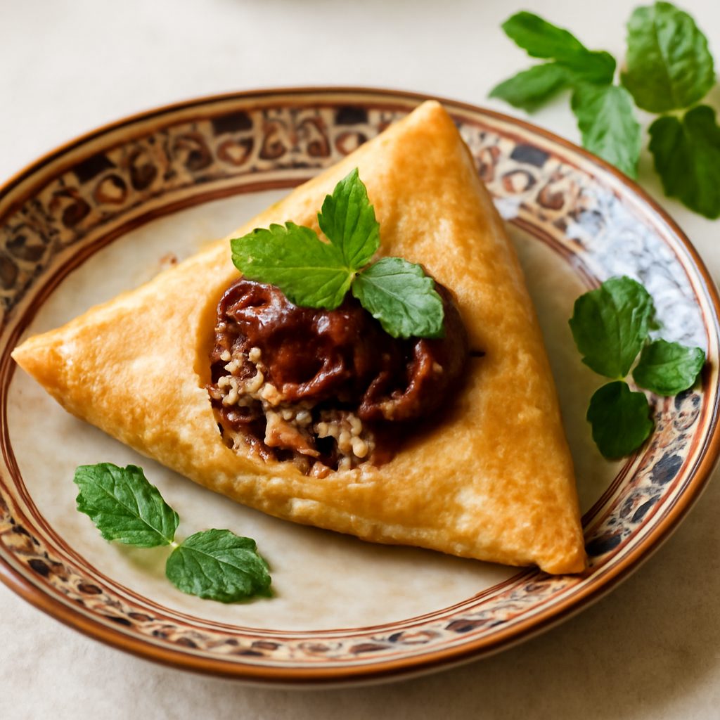 Brick orientale magra con carne e cipolla caramellata