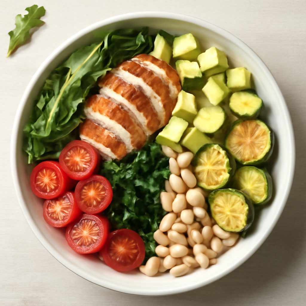 Buddha bowl proteico low-carb con pollo e verdure