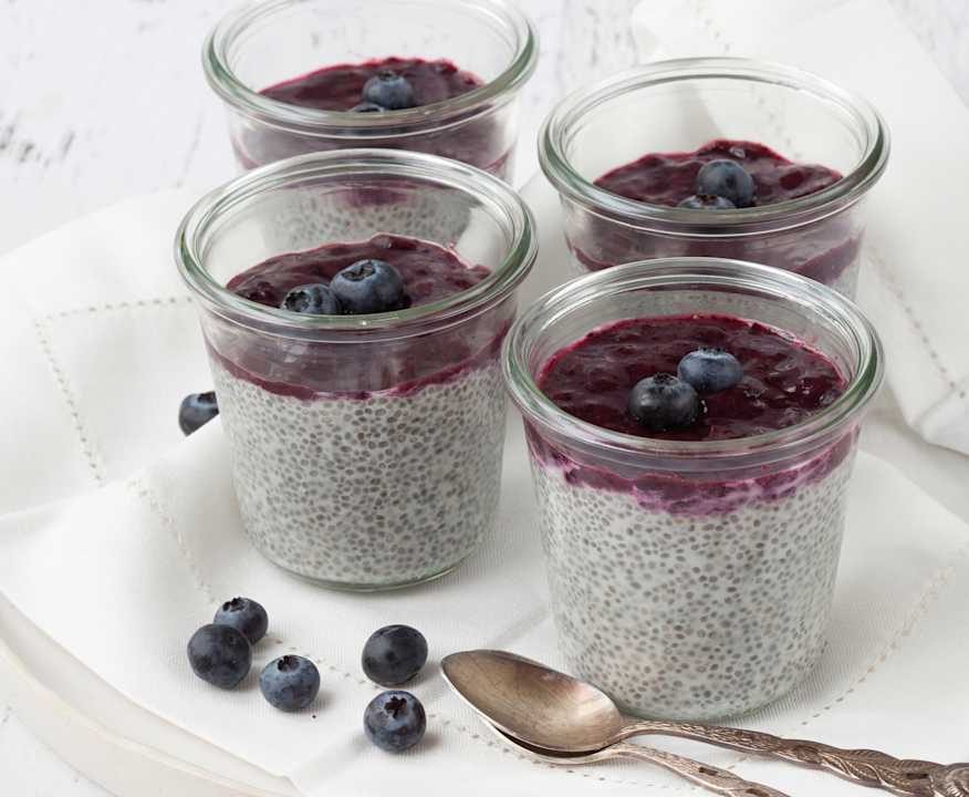 Budino di chia e anacardi con sciroppo di mirtilli Protein