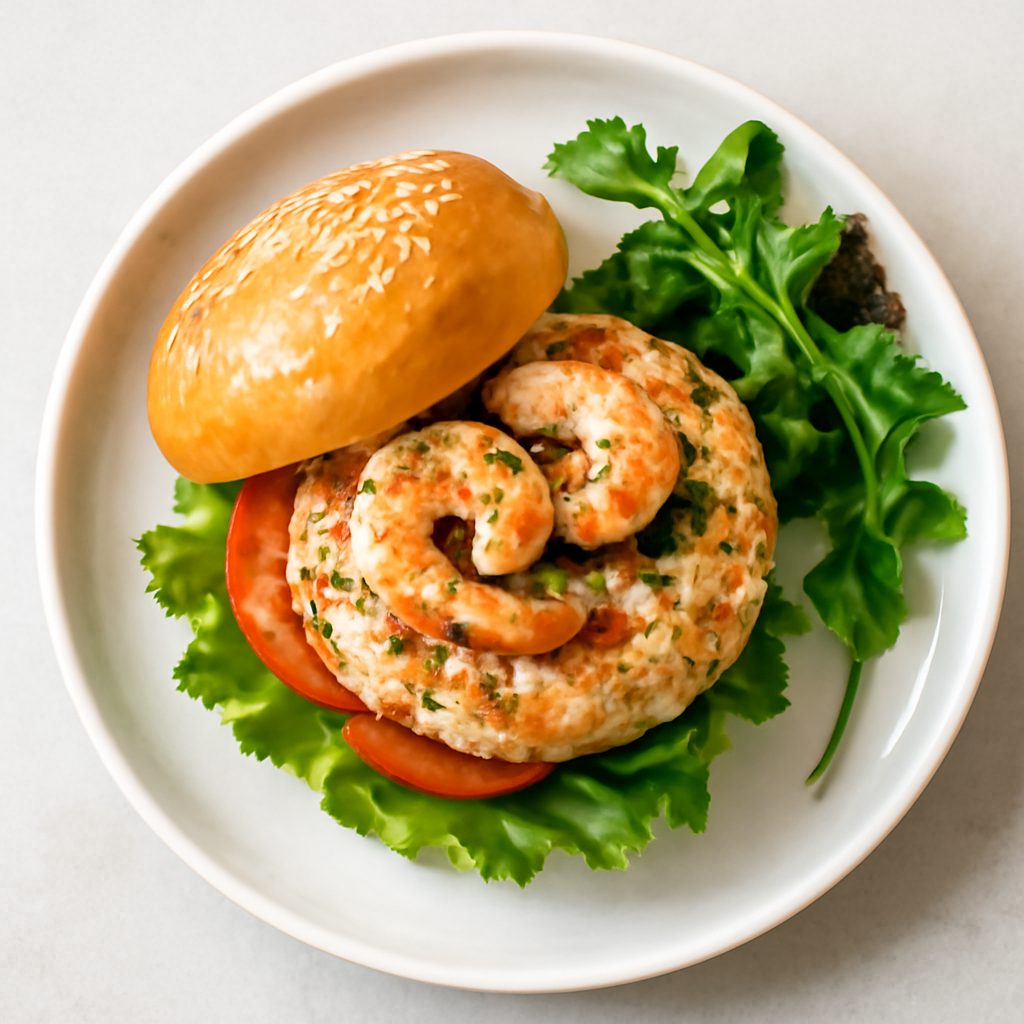 Burger di gamberi proteico low-carb