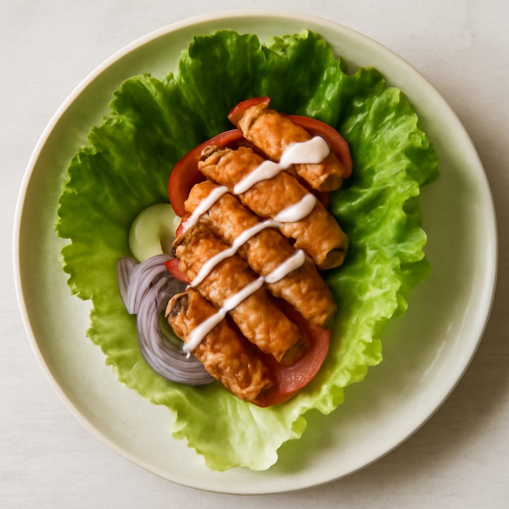 Burrito di lattuga con pollo marinato , salsa cocco e curry