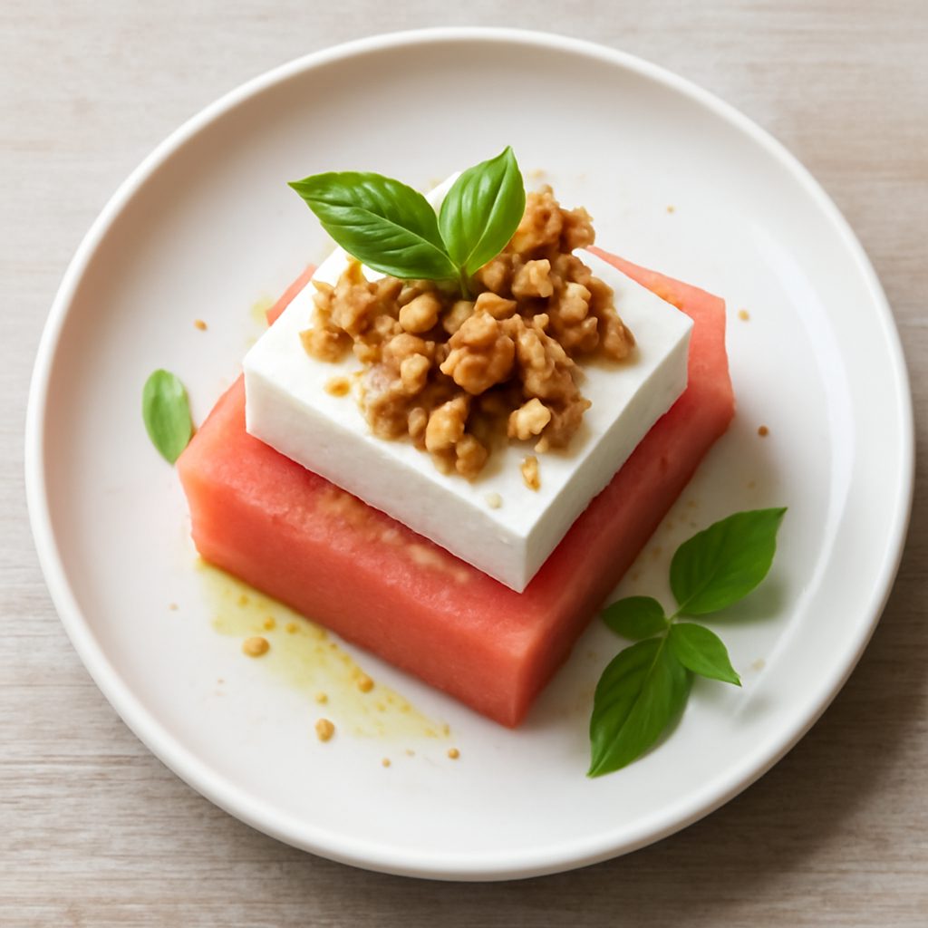 Canapè di anguria con feta e noci proteico low-carb