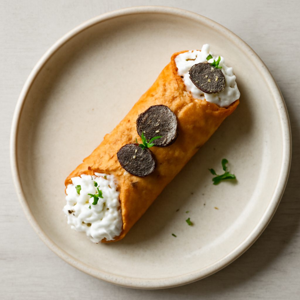 Cannoli proteici ripieni di crema di formaggi e tartufo nero low-carb
