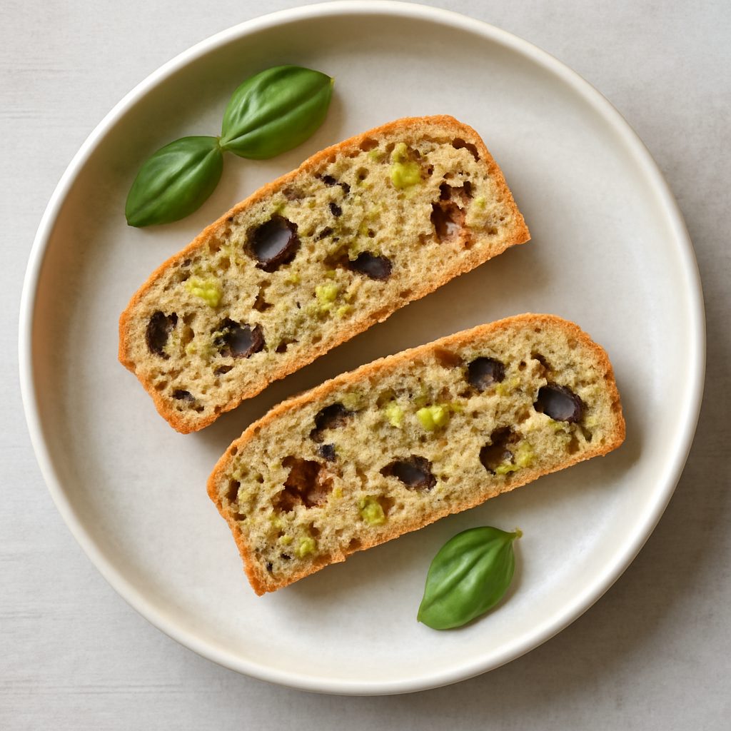 Cantuccini proteici pistacchio, pomodori secchi e olive - Low Carb