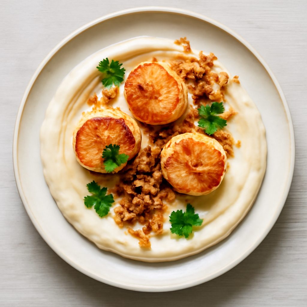 Capesante con purè di pastinaca e crumble alla pancetta - Versione