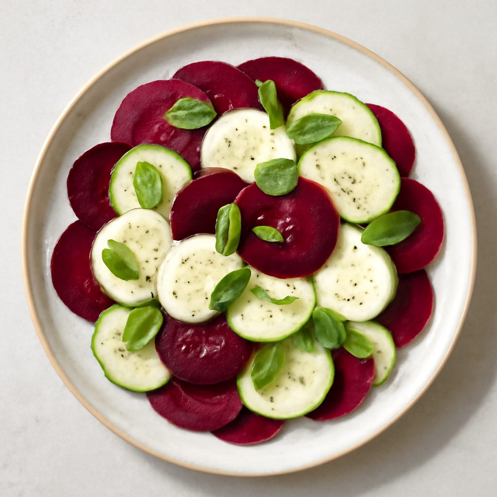 Carpaccio di barbabietola, zucchine e mozzarella light proteico