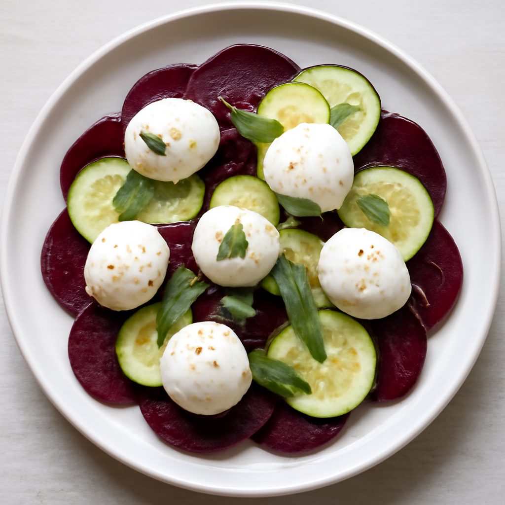 Carpaccio di barbabietola, zucchine e mozzarella proteico low-carb