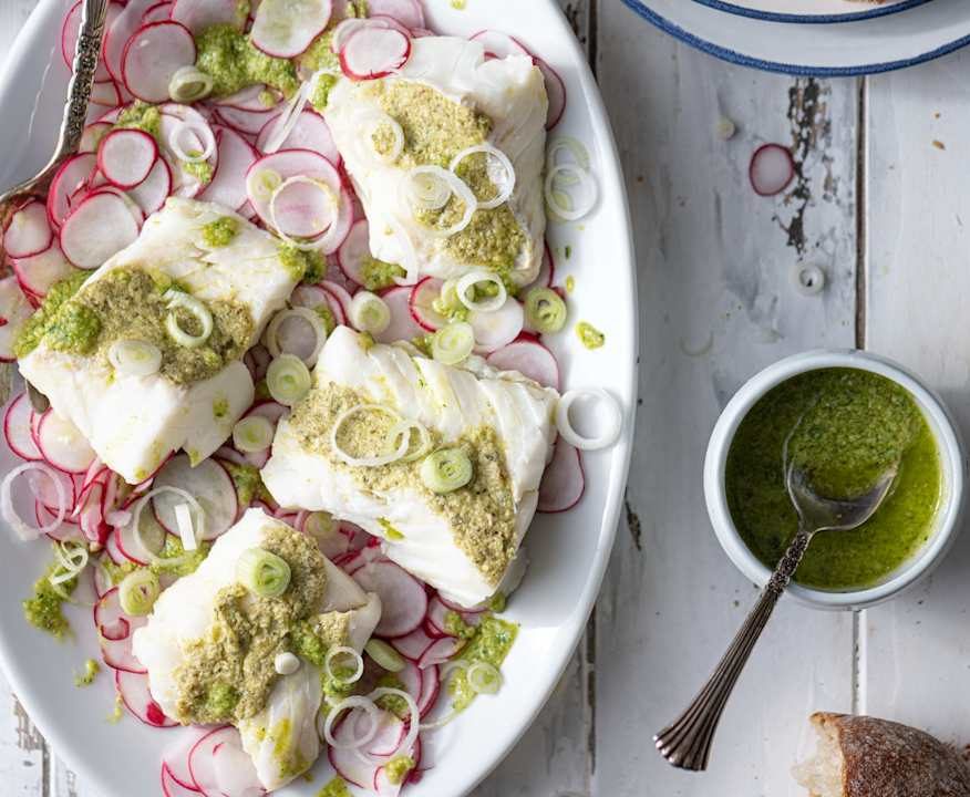 Carpaccio di ravanelli con filetti di merluzzo