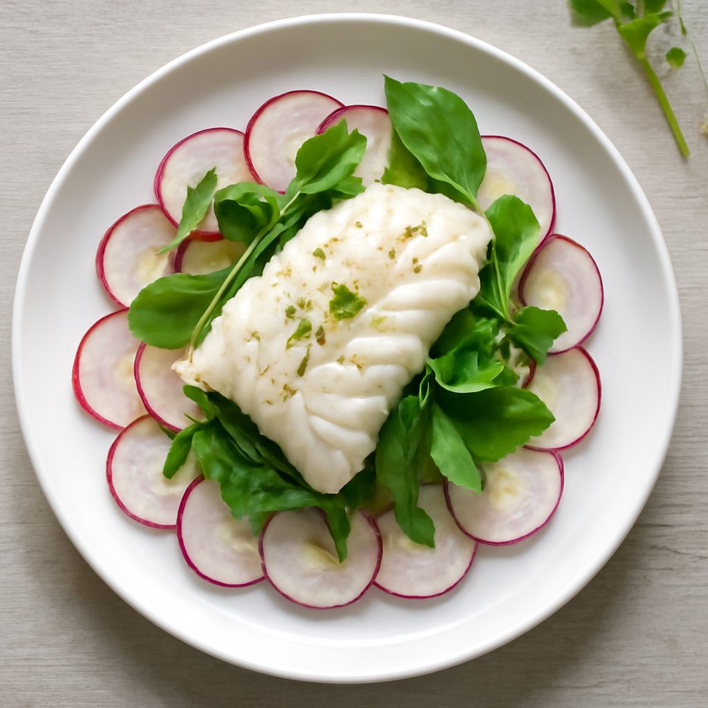 Carpaccio di ravanelli con filetto di merluzzo