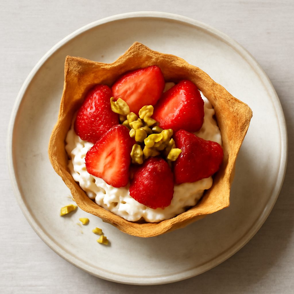 Cestino fragole, formaggio e pistacchio proteico low-carb