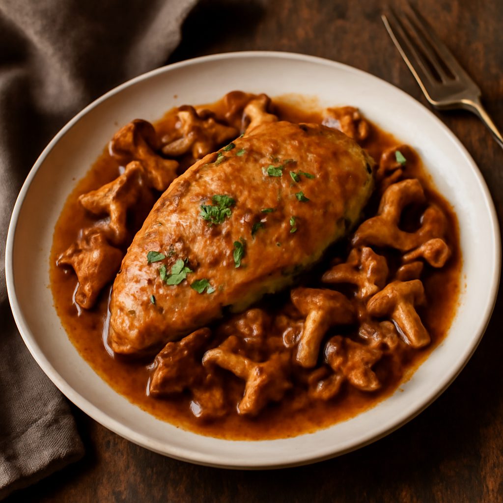 Petto di pollo con funghi chanterelle e vino Marsala