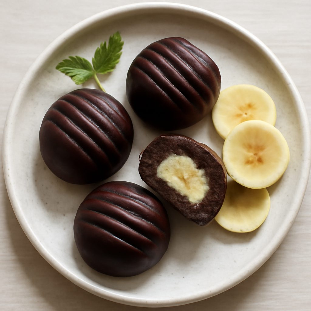 Cioccolatini fondenti proteici con cuore di banana fit