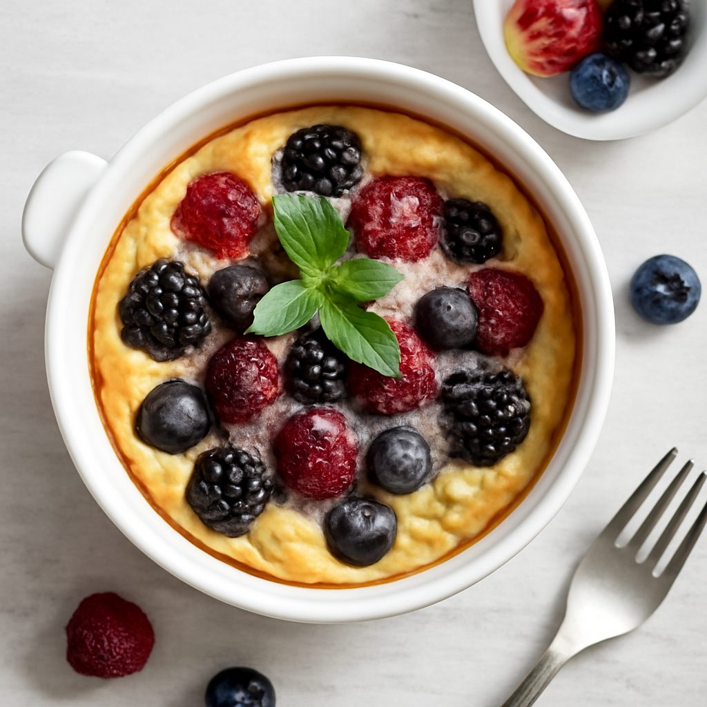 Clafoutis ai frutti di bosco proteico low-carb