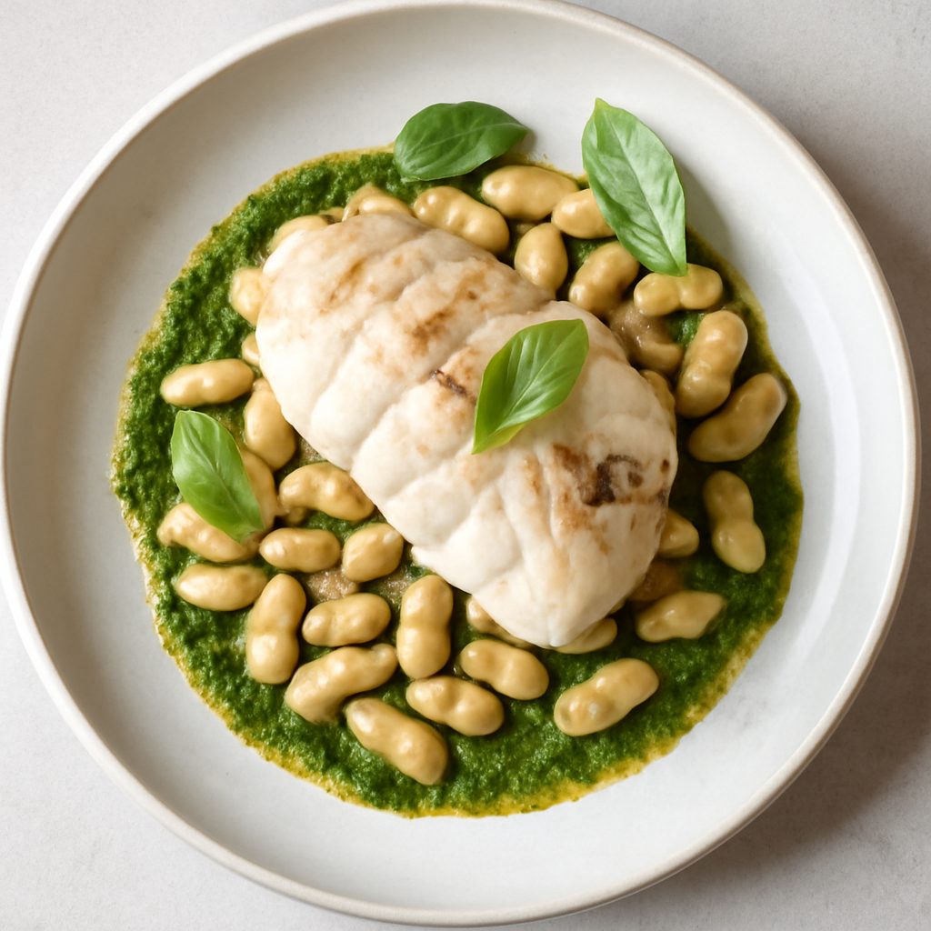Coda di rospo con cannellini e salsa al basilico proteica low-carb