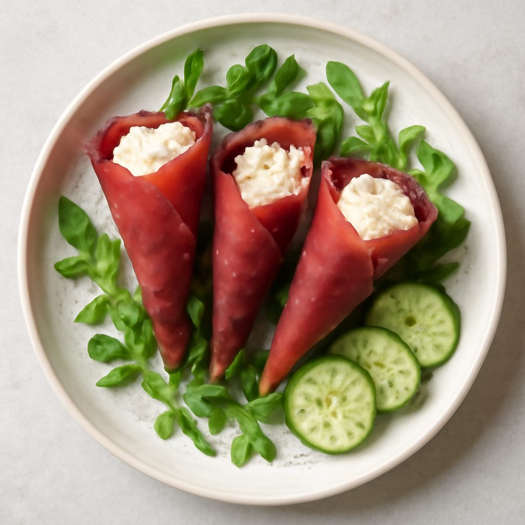 Coni di bresaola e caprino fit con salsa di rucola proteica