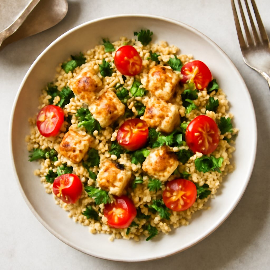 Cous cous Low-Carb Proteico di Zucca, Barbabietola e Ceci con Salsa Tahini